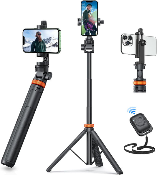 Newest 62" Phone Tripod, Tripod for Iphone & Selfie Stick Tripod with Remote, Extendable Phone Tripod Stand & Travel Tripod, Solidest Cell Phone Tripod Compatible with Iphone/Android