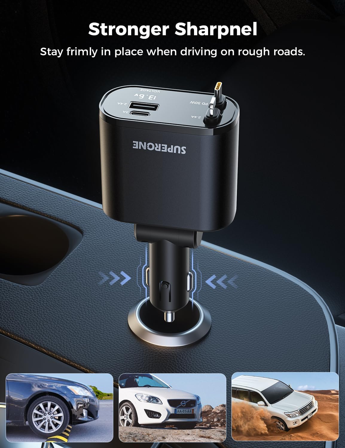 Retractable Car Charger 4 in 1